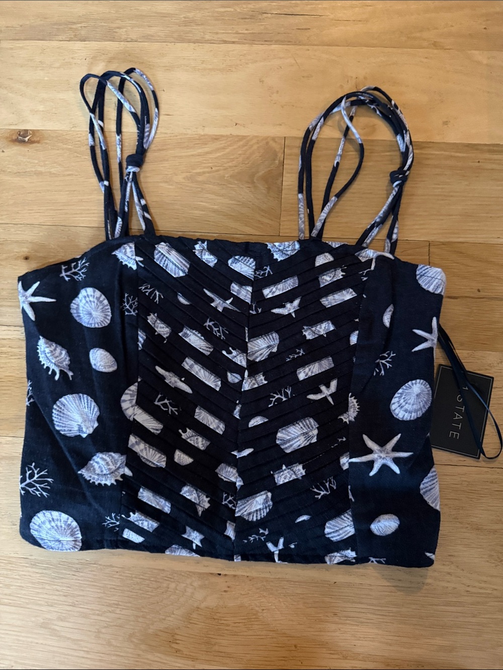 NWT 1 State Women's Black Shell-Print Strappy Crop Top- Small $69